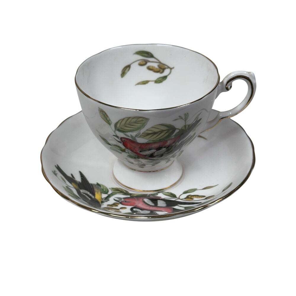 Tuscan Fine English Bone China Teacup & Saucer Audubon Birds "Crossbill" design